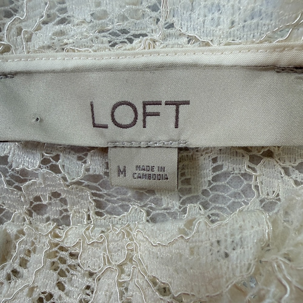 Cream Sheer Lace Bell Sleeve Top Sz M Boho Chic Romantic Cottage‎ French Girl - Picture 7 of 8